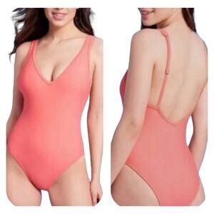 KONA SOL V-Neck High Leg One Piece Swimsuit Orange/Peach Size Large 12/14